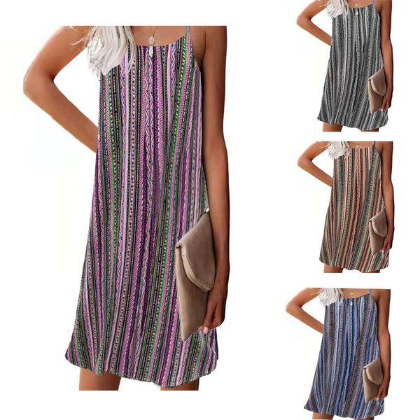 

2021 summer ess striped vest dress, Black;gray