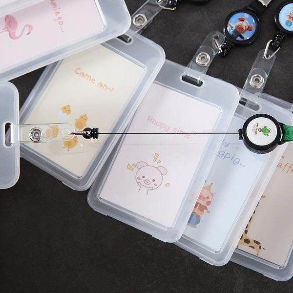 

card holders 1pcs student cartoon cute holder bags transparent waterproof plastic bus with string women bank business, Brown;gray