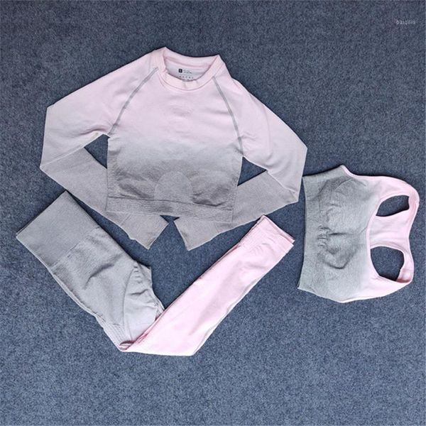 

yoga outfit women gradient color set sports bra running pants fitness workout gym clothing suit seamless leggings long sleeve crop top