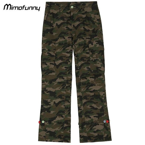 

men's pants men multi-pocket camouflage straight trousers adjustable leg opening sweatpants harajuku hipster baggy joggers streetwear, Black