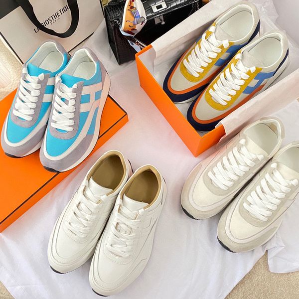 

2021h autumn new color matching cowhide forrest gump shoes star same letter h family thick soled sports small white women, Black