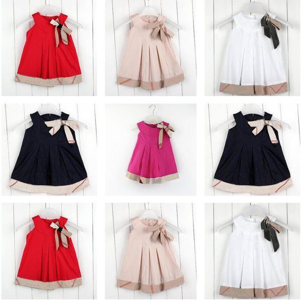 Sommer Baby Mädchen Designer Kleider Plaid Bowknot Ärmellose Kinder Prinzessin Kleid Britischen Stil Kinder Bogen Sommerkleid Plissee Kleidung