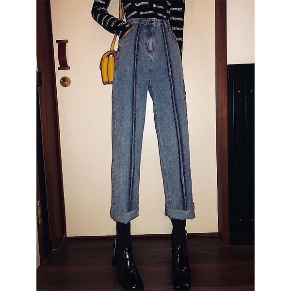 

women's jeans women 2021 spring pants leisure loose high waist vintage wide leg femme korean style all-match simple full-length, Blue