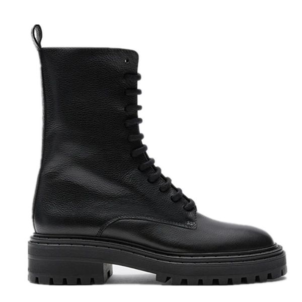 

boots dave&di ankle boot women england high street vintage side of zipper cowhide winter botas mujer shoes, Black