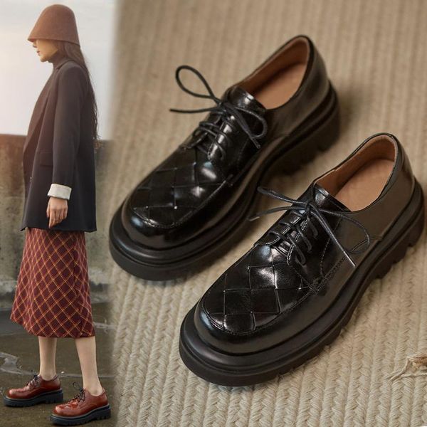 

women pumps natural leather shoes 0plus size 22-26cm cowhide upper + pigskin lining personalized woven dress, Black