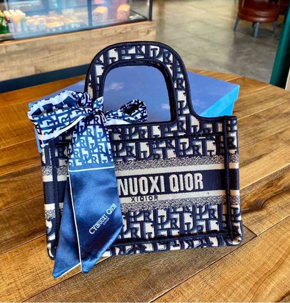 

luxury herme handbags and storage bag female talon old flower blue gray portable shopping bag book mini tote canvas embr