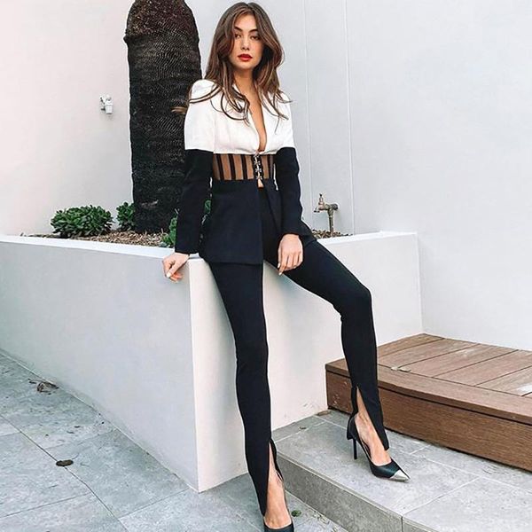 

women's two piece pants elegant suit women blazer and set pieces white black jacket slim coat office lady 2021 design