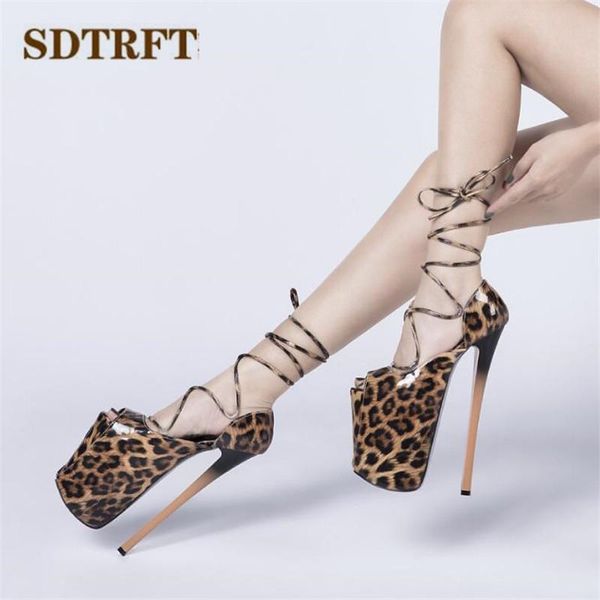 

dress shoes sdtrft pumps ladies platform sandals woman 22cm thin high heels zapatos mujer stiletto crossdresser lace-up leopard print, Black
