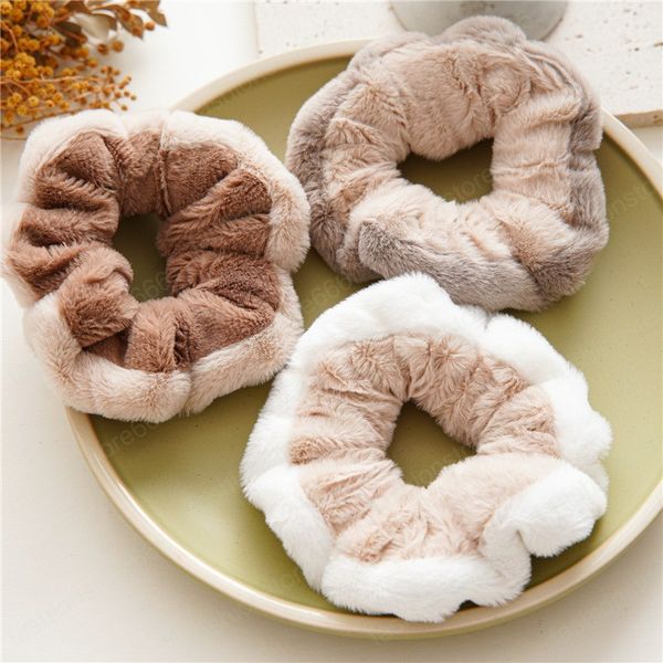 

women fashion plush hair ropes soft handmade faux fur elastic hair bands for girls new flannel winter warm hair scrunchies, Pink
