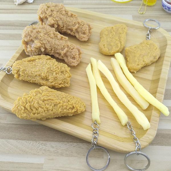 

keychains 1 pcs french fries chicken nuggets fried leg imitation keychain pendant children's toy gift, Silver