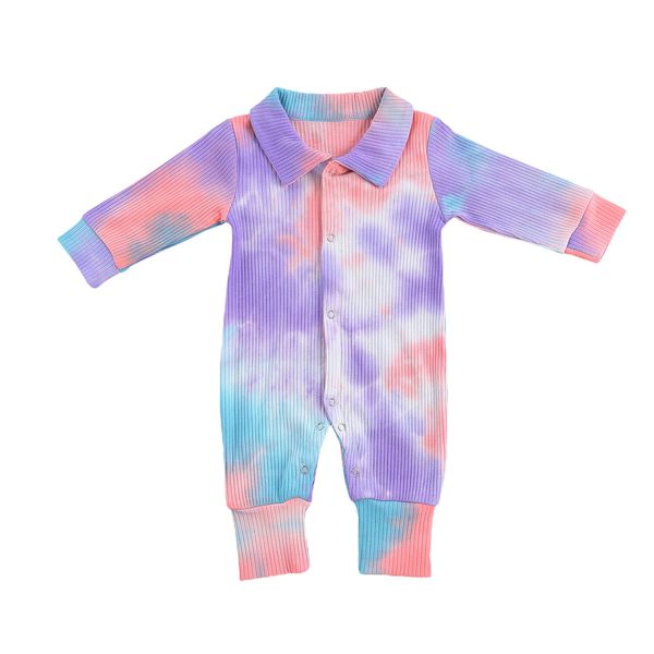 

baby romper autumn infant tie-dye print turn-down collar long sleeve knitted button romper jumpsuits for boys girls outfits, Blue