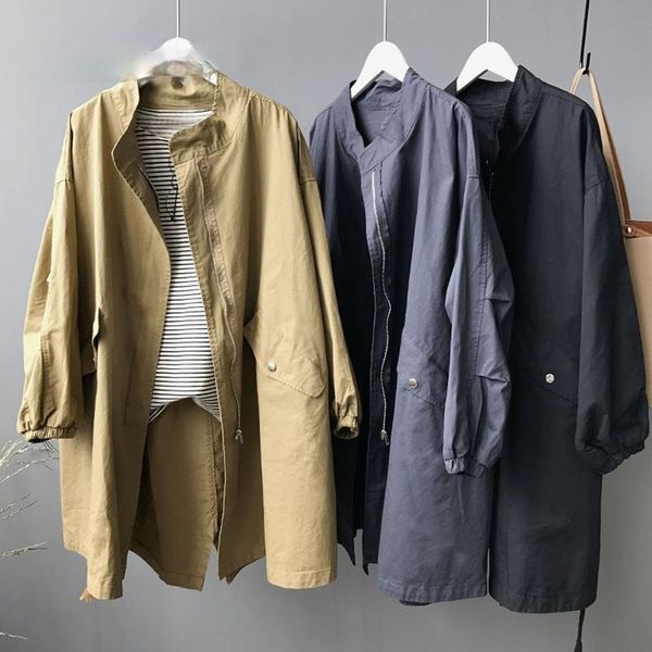 

women's trench coats casual coat women loose batwing long sleeve windbreaker zipper up oversize korean abrigo mujer autumn clothes, Tan;black