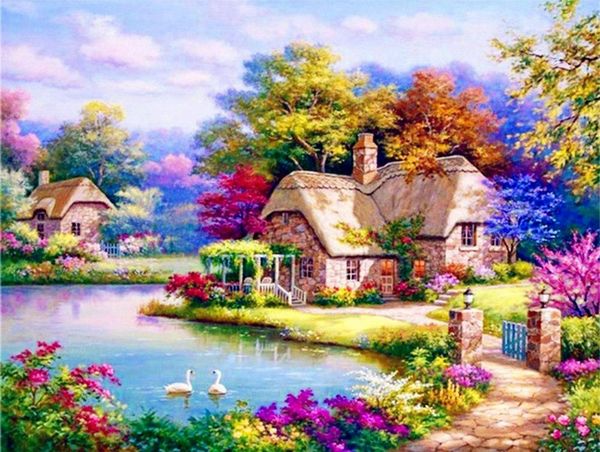 

oil painting waterside natural landscape digital art picture canvas home decoration wall sticker poster paintings