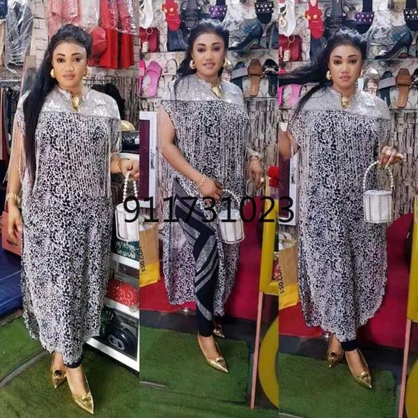 

ethnic clothing matching pant sets 2021 fashion suit v-neck tassel sequins short sleeve dress and elastic waist flared leggings pants, Red