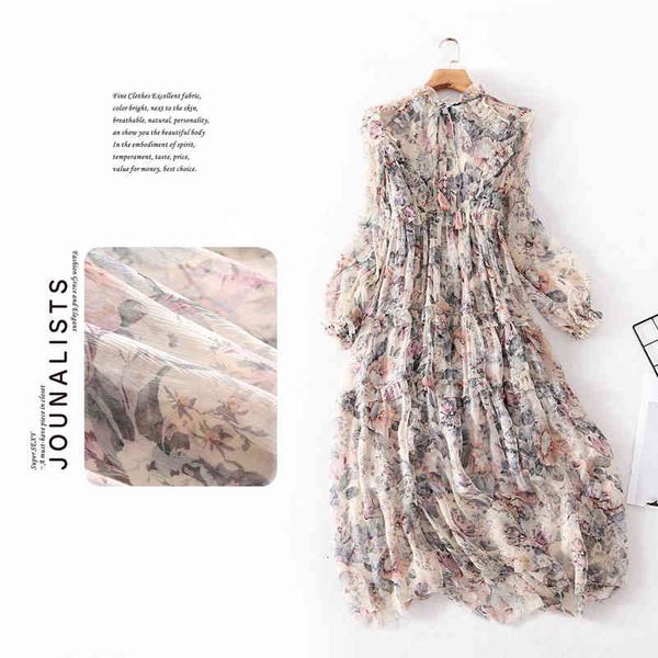 

casual dresses spring and summer nanyou high-end boutique mulberry silk lotus leaf collar stitched printed two-piece dress qsjf, Black;gray
