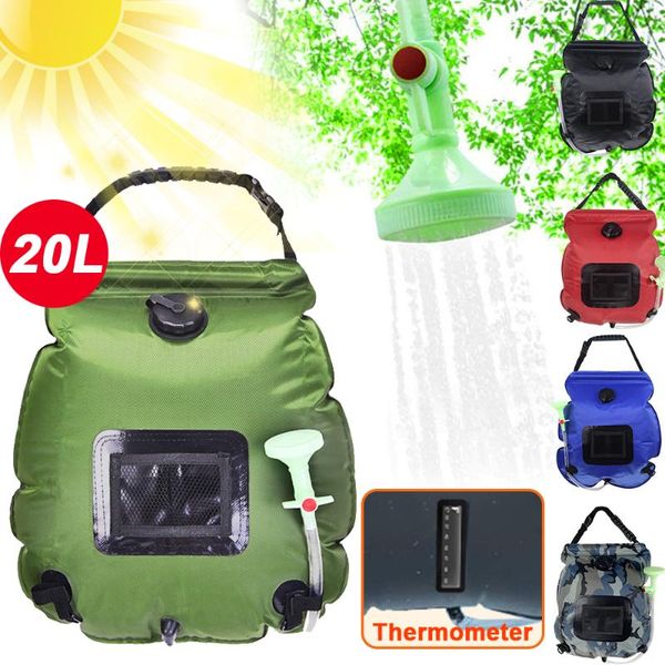 

outdoor bags 20l solar shower water bag heating portable storage camping waterproof temperature display switchable head
