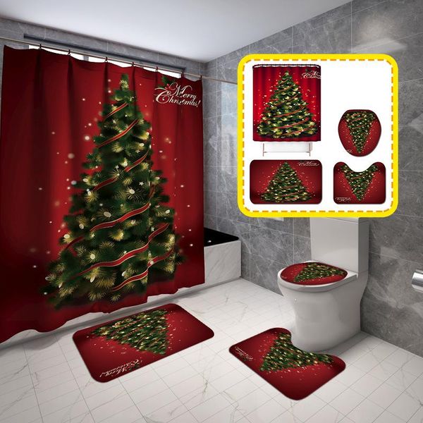 

bath mats nordic shower curtain red christmas tree mat set bathroom home decoration