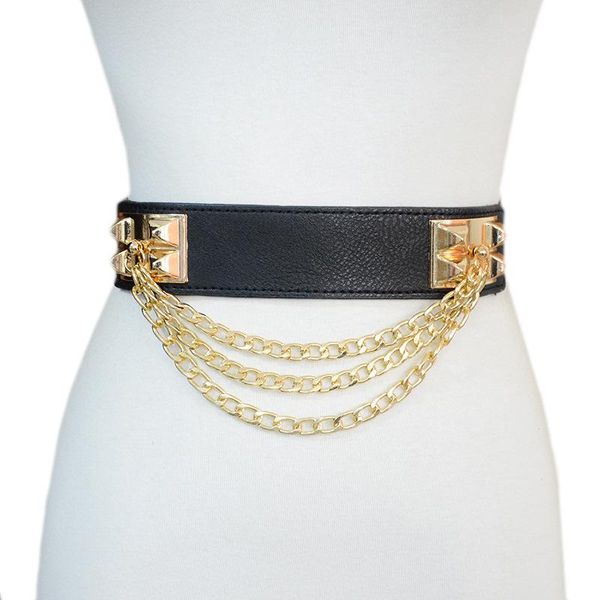 

belts the elastic corset belt gold chain for women tassel stretch fashion luxury designer dress decorations, Black;brown