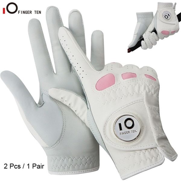 

2 pack or 1 pair cabretta leather womens golf gloves with ball marker left right hand grip ladies sizes  m l xl 211124, Blue;gray