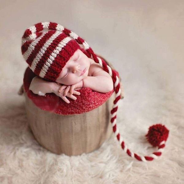 

baby hats knitting long tails christmas hat born pography props stripe crochet for caps &, Yellow
