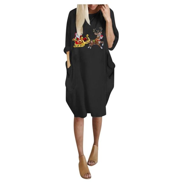 

casual dresses 2021 christmas fall winter dress printed solid color long sleeve large size loose knee-length fashion pukeutua, Black;gray