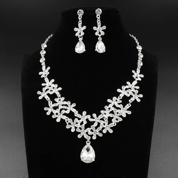 

earrings & necklace bridal zirconia full jewelry sets for women party, luxury dubai nigeria crystal wedding, Silver
