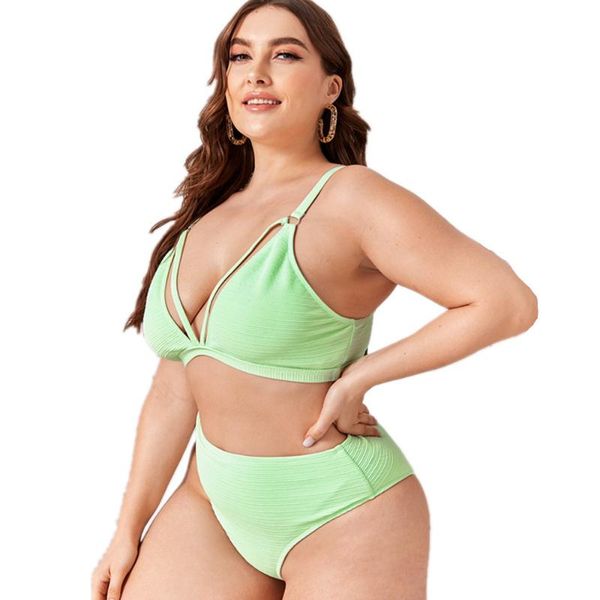 

one-piece suits plus size swimwear 2021 backless v-neck hollow split bikini solid color high waist swimming suit for women