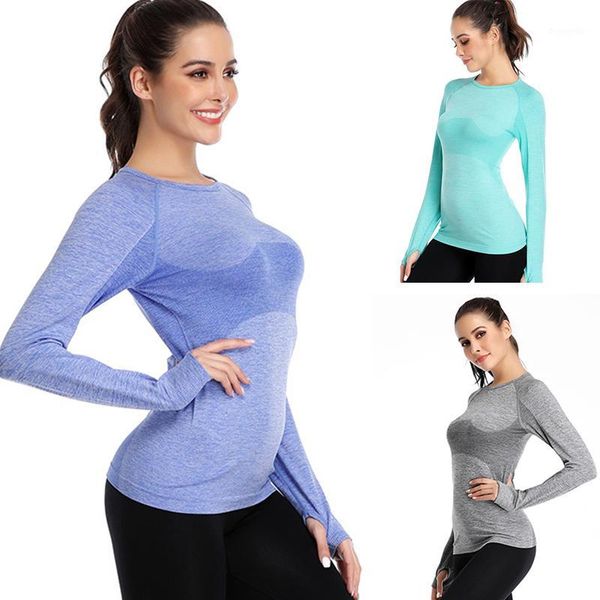 

yoga outfits women seamless longsleeve gym wear sportswear for workout shirts1, White;red