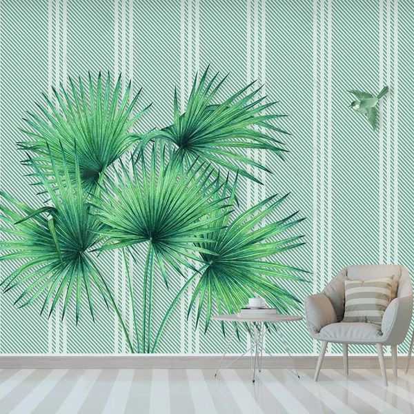 

wallpapers custom wallpaper fresh hand-painted watercolor tropical leaves line background bird home decor po wall mural interior papers