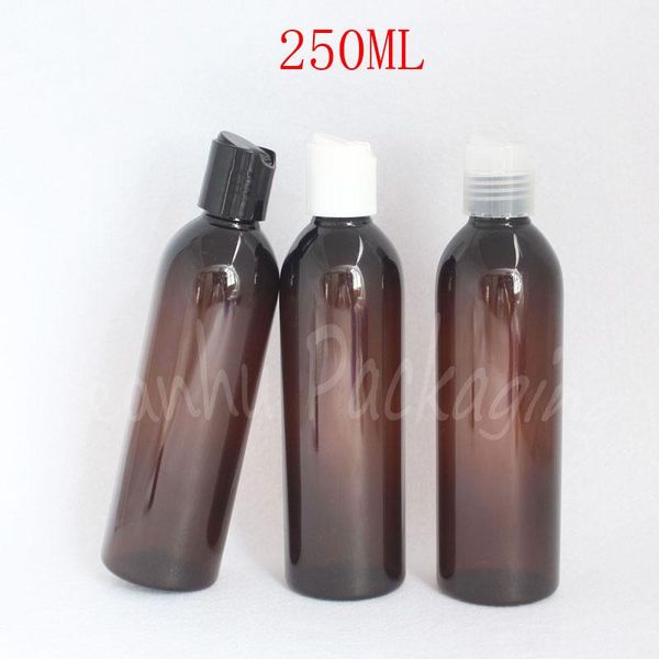 

storage bottles & jars 250ml brown round plastic bottle disc cap , 250cc shampoo / lotion packaging empty cosmetic container