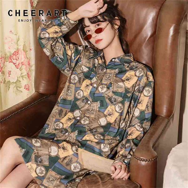 

vintage long blouse fall women and blouses print loose sleeve button up collar shirts fashion 210427, White