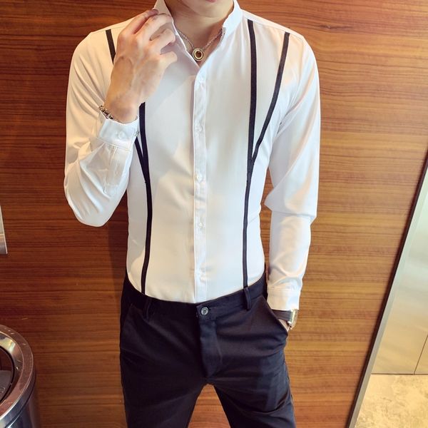 

t shirts plus size 5xl simple white male shirt fashion 2021 long sleeve striped gentlemen tuxedo fine fitting social collar dori, White;black