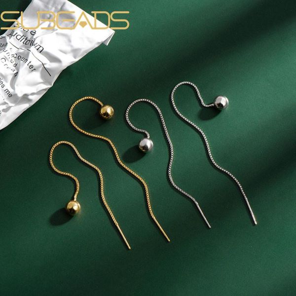 

dangle & chandelier subeads real 925 sterling silver long tassel round bead drop earrings ear line for women box chain jewelry gift