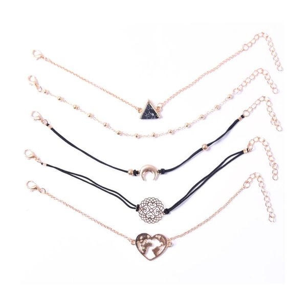 

link, chain jewelry triangle black pine stone love map bracelet five piece set