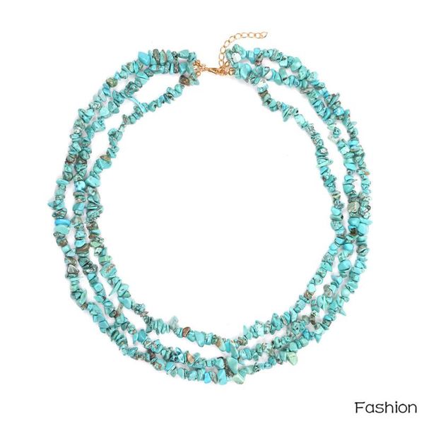 

chains exaggerate bohemia multi layered wear lake blue crushed clavicle chain retro irregular stone necklace for women fashion jewelry, Silver