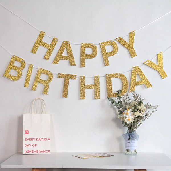 

happy birthday banner gold paper bunting garland banners flags baby shower party decoration diy po booth decor supplies