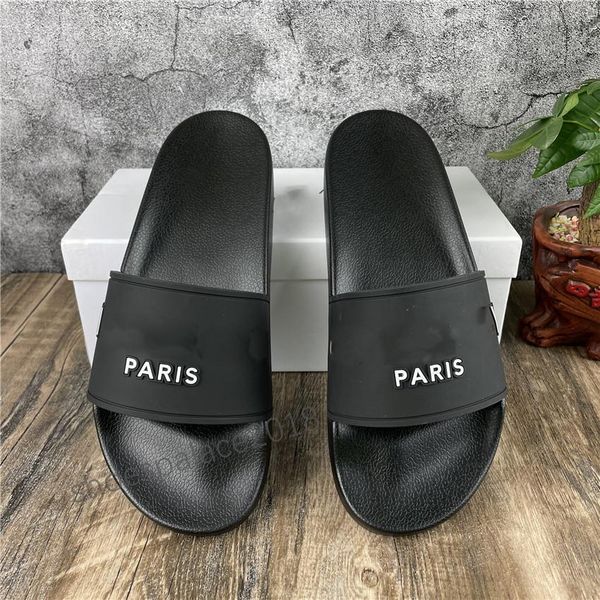 

summer womens paris mens sandals beach slide slippers ladies flip flops loafers office print leather solid color 36-46 with box zly, Black
