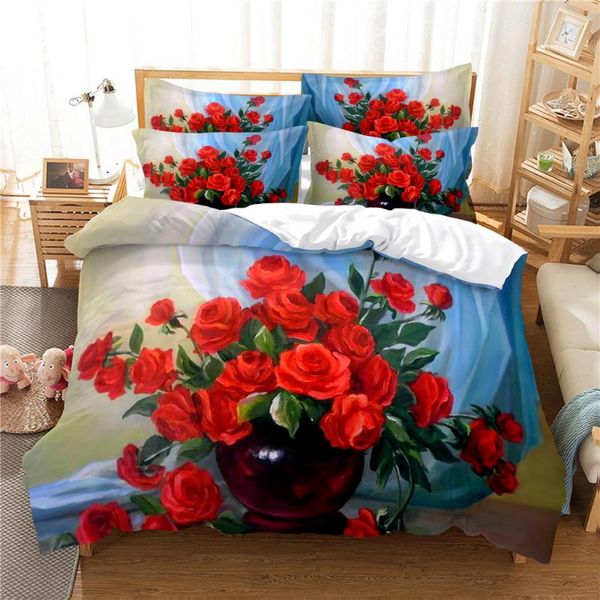 

bedding sets 3d red rose set  duvet cover bed cotton bedroom