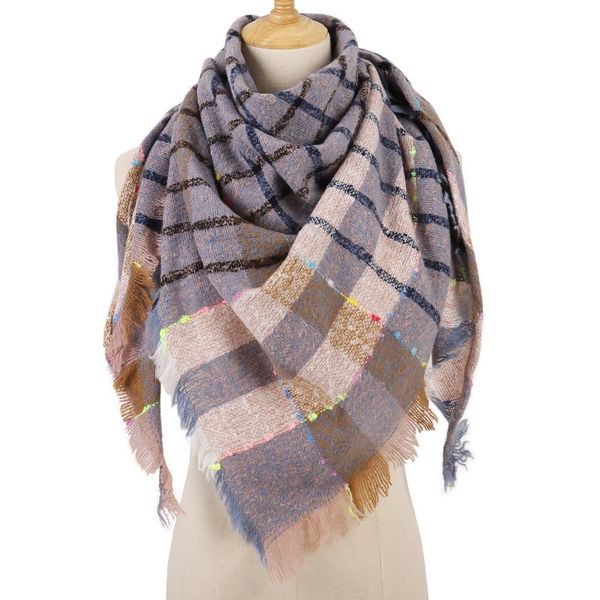 

scarves winter scarf women plaid triangle cashmere shawls 2021 designer female pashmina blankets wraps, Blue;gray