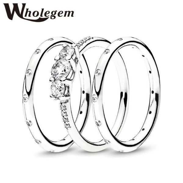 

wedding rings wholegem trendy simple sparkling zircon women clear cz stackable band statement engagement jewelry anniversary, Slivery;golden