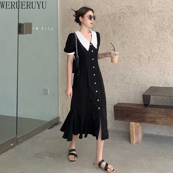 Werueruyu vestido de verão strapless cintura magro fishtail dress midi vestido chiffon 210608