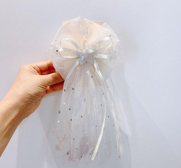 

neck ties princess clip wedding flower girl hair accessories gauze bow star net, Blue;purple