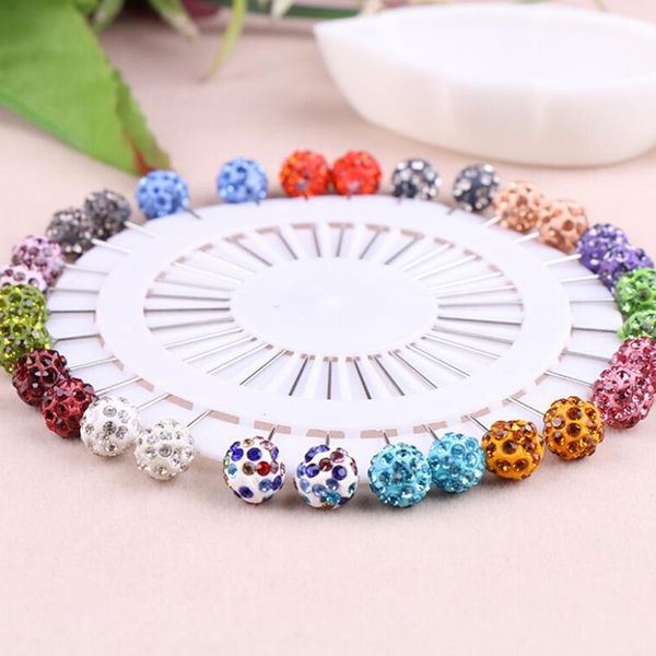 

pins, brooches 30pcs 10mm crystal ball brooch pin fashion muslim hijab scarf pins clip wedding for women rhinestone, Gray