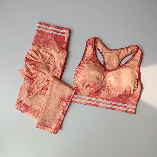 

yoga outfit 2 piece seamless sets tie dye fitness suits high waist stretch leggings padded bra workout sports wear gym set