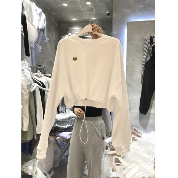 

women's t-shirt short sweater early thin loose korean style student versatile slimming waist-tight hong kong jum, White