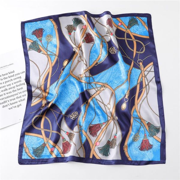 

scarves 2021 fashion silk square scarf for women 60cm satin neck hair tie band bag warp soft neckerchief hijabs head female foulard, Blue;gray