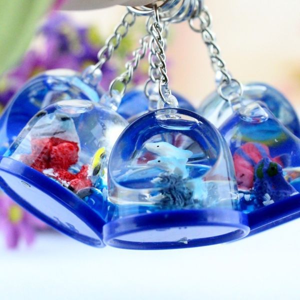 

creative cartoon oil leak keychain aquarium gift fish dolphin pendant gift, Silver