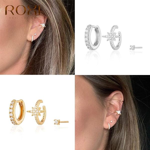 

hoop & huggie roxi copper 3pcs/set combination suit crystals small earrings for women ear piercing gold fashion jewelry, Golden;silver