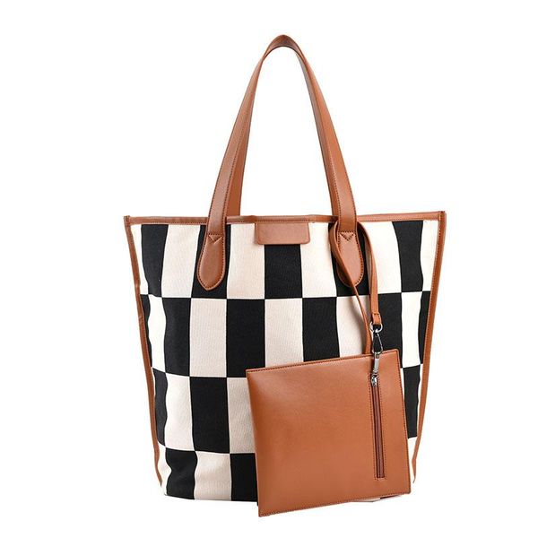 

evening bags christmas women canvas handbag large capacity tote shoulder bag 2021 female casual 2 pcs set black and white check purse