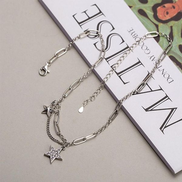 

chains women star simple necklace handmade vintage fashion mutil-layer thick hip hop jewelry for men gifts, Silver